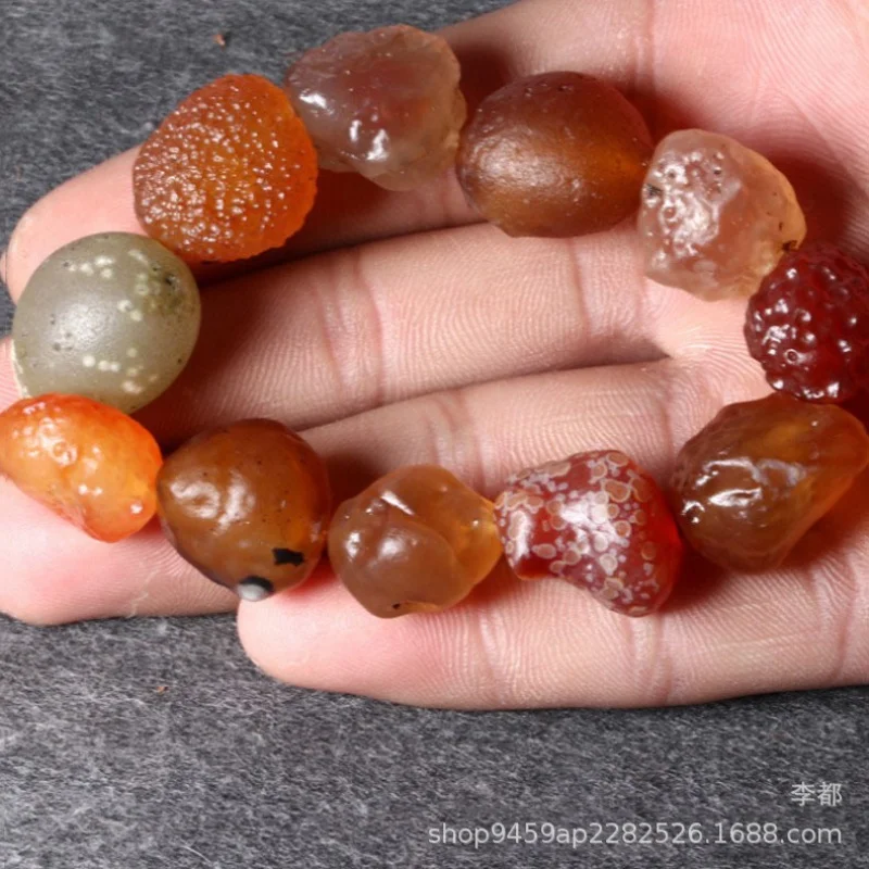 Natural Gobi Jade Bracelet Colorful Travel Rough Stone Alashan Agate Men's and Women's Beads