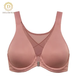 DELIMIRA Women's Front Closure Bras Posture Full Coverage Plus Size Underwire Unlined Back Support Plunge Seamless Bra B-H