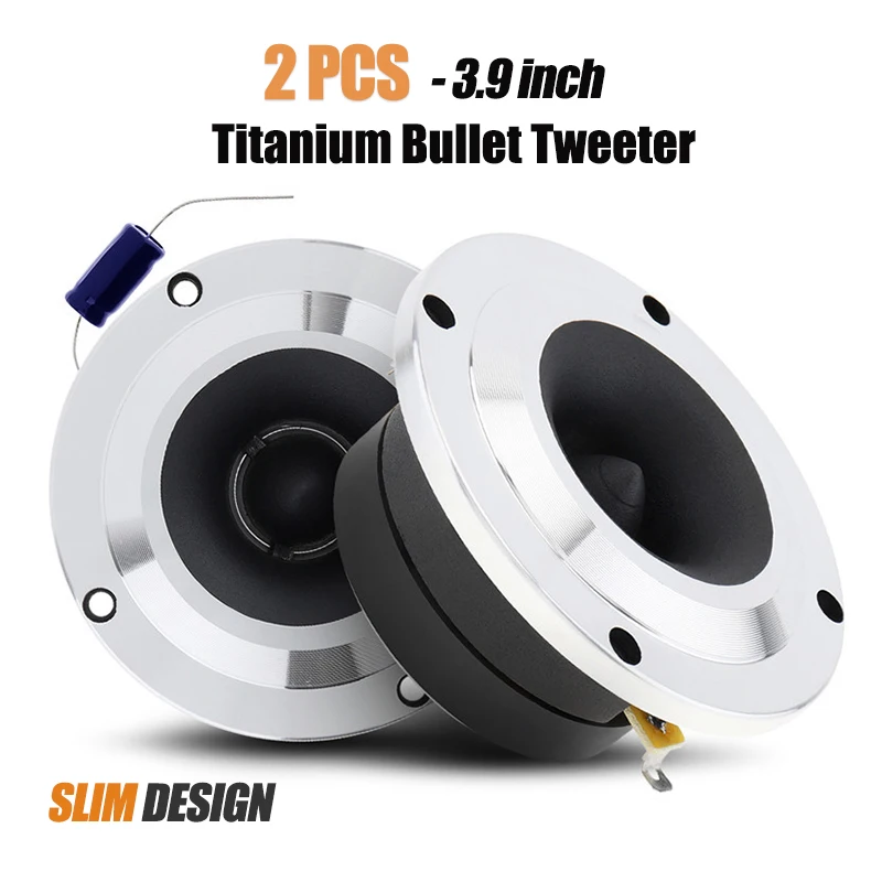 

2Pcs Audio Super Tweeters for Car Audio, 3.9 Inch Car Speakers Pair Max.150 Watts, Ultra Slim Titanium Bullet Tweeters