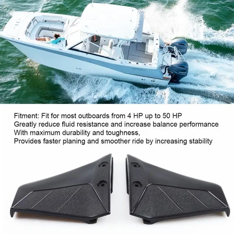 

02DE Hydrofoil for Outboard Motor Hydro-Stabilizer Fins Outboards Up to 50HP, Black