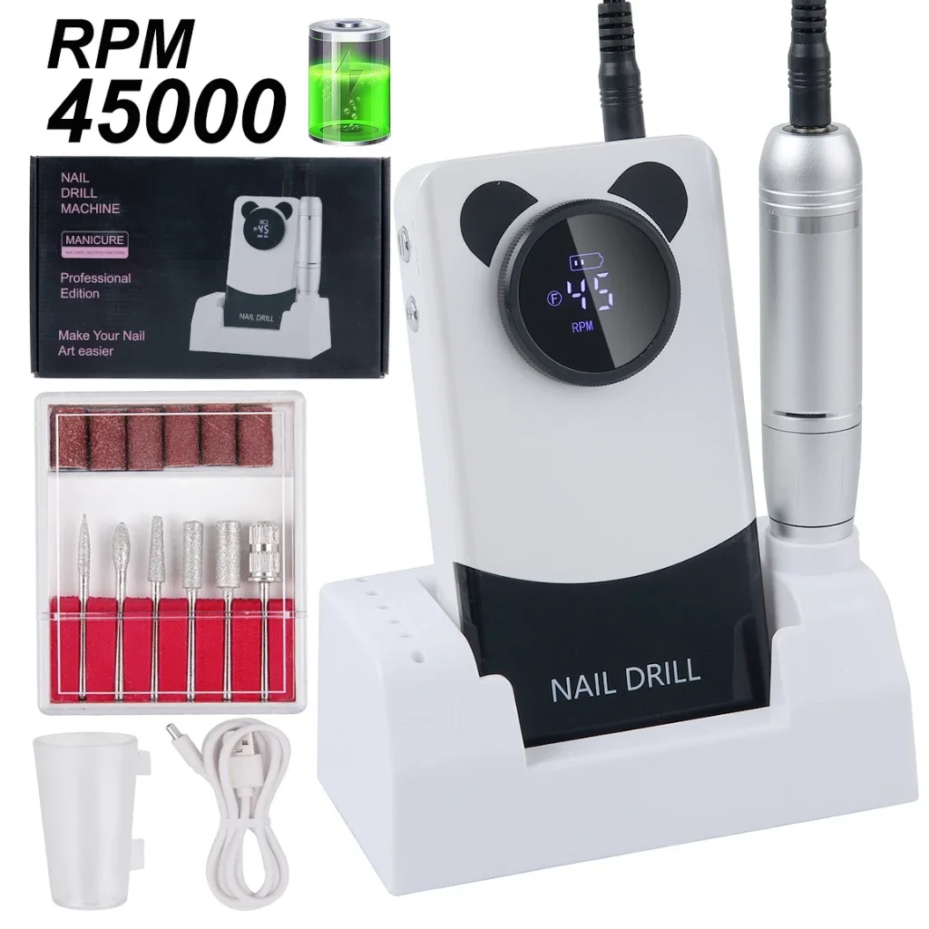 TFSCLOIN 45000 RPM Oplaadbare Nagelboormachine Met Basis Geluidsarm Professionele Nagellakschuurmachine voor Manicure Nagelapparatuur