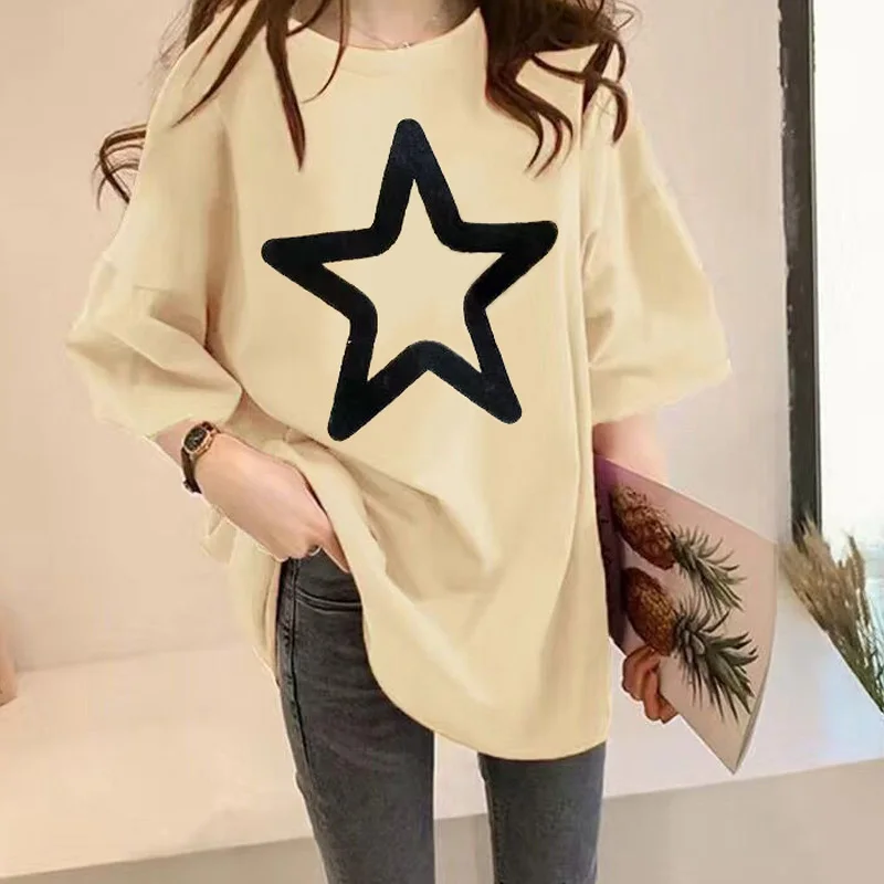 Young Style Short Sleeve Pullovers Ladies Casual Tops Summer Loose O-neck T-Shirts Simplicity Printing Undercoat Women Clothing