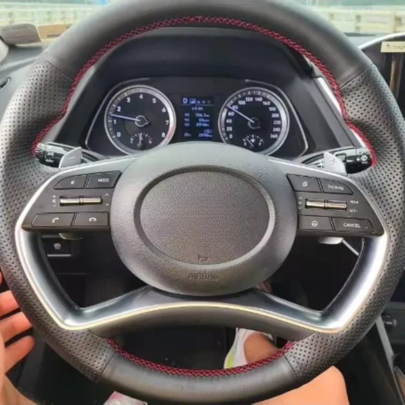 

Для Hyundai Sonata Dn8 10th 2020-2022 ручная работа черный нескользящий чехол на руль из натуральной кожи