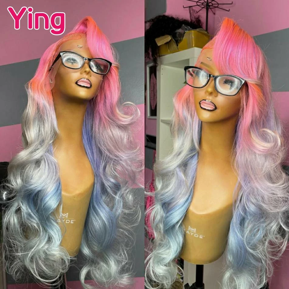 Ying 12A 200% Omber Pink with Silvery Colored Body Wave 13x6 Lace Front Wig PrePlucked With Baby Hair 13x4 Lace Frontal Wigs