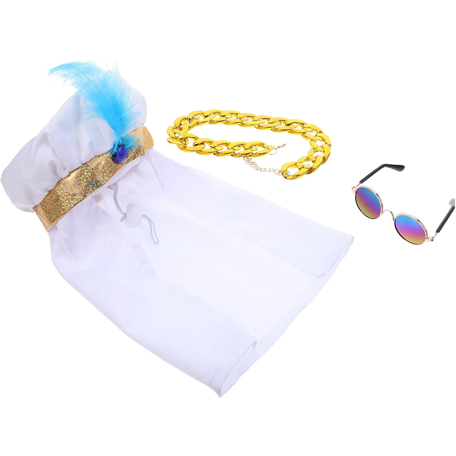 

1 Set Dubai Headscarf Costume Middle Eastern Dog Headdress Pet Gold Chain Lightweight Arabian Style Adjustable Fit For Halloween