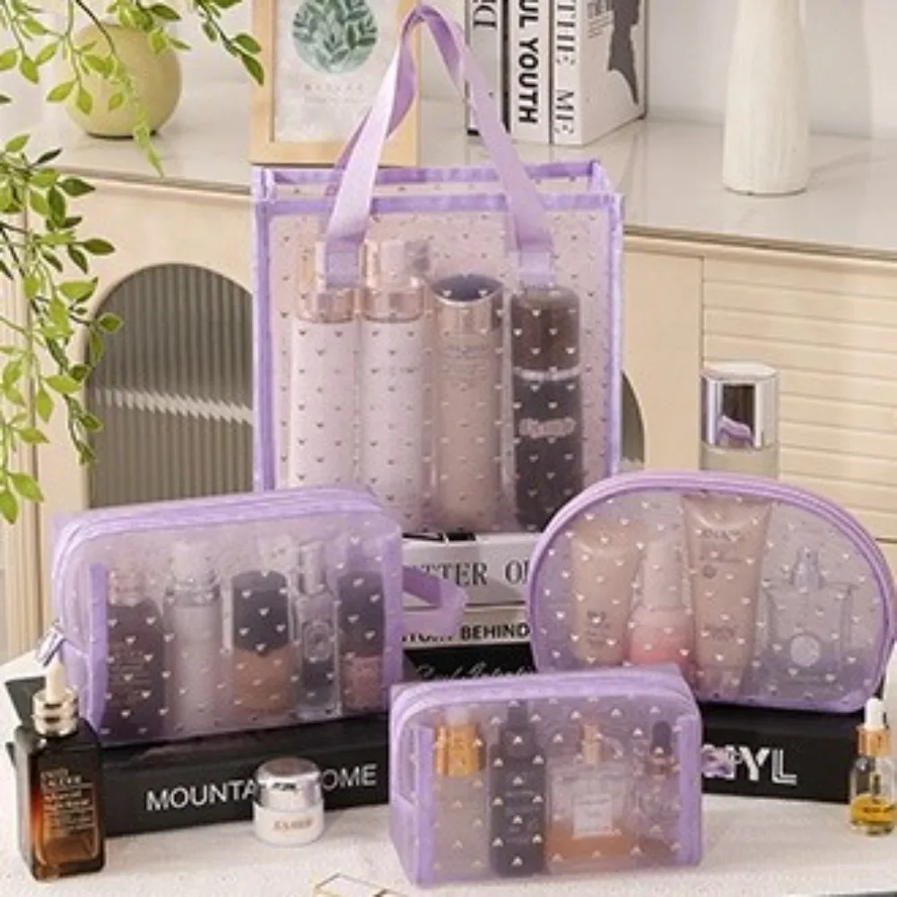 

Fashion Portable Cosmetics Storage Bag Mesh Heart Makeup Bag Clutch Bag Travel