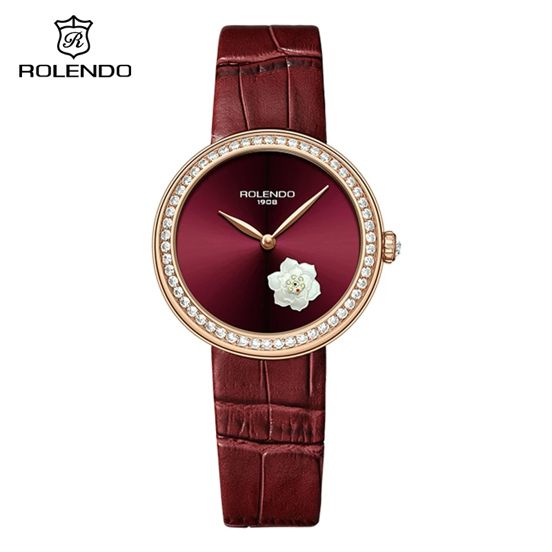 

ROLENDO Elegant Dress Watch for Women 35mm Diamond Floral Automatic Mechanical Wristwatch Sapphire Crystal Leather Strap 50TM