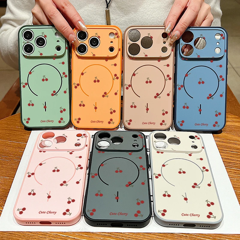 Red Cherry Patterned Magnetic Phone Case For iPhone 17 Pro Max 16 15 14 13 Pro Max For Magsafe Wireless Charge TPU Hard PC Cover view 6