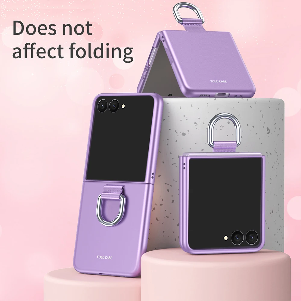 Luxury Solid Color Phone Case For Samsung Galaxy Z Flip 8 7 6 5 4 3 Flip 7 FE Flip8 Flip7 Flip6 Cover With Finger Ring Cases