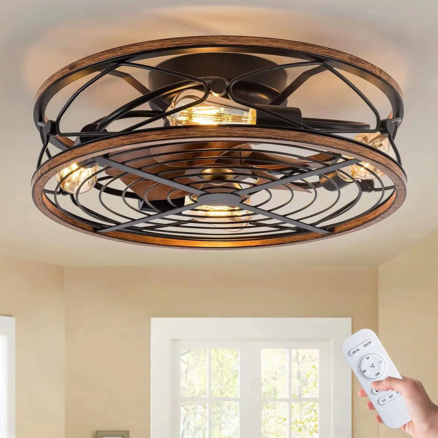 

Modern Retro Ceiling Light Invisible Fan Light Study Dining Room Bedroom Remote Control Ceiling Fans Light