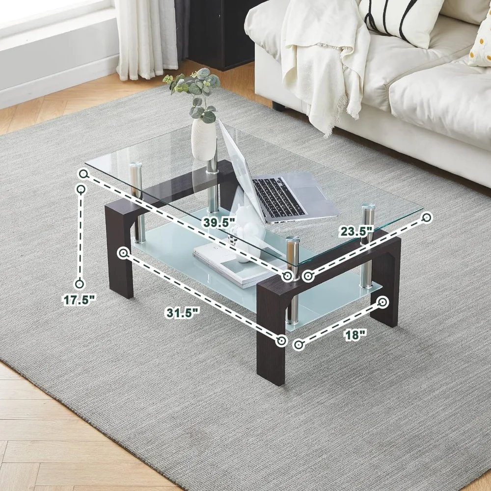 Living Room Rectangle Coffee Table, Tea Table Suitable for Waiting Room, Modern Side Coffee Table with Wooden Leg,