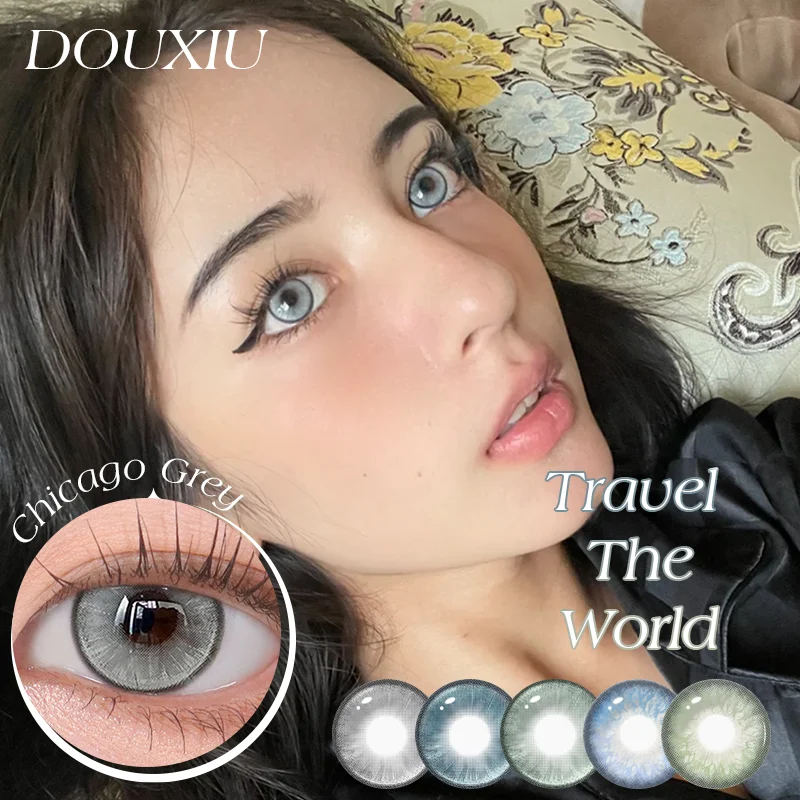 DUOXIU Jahres-Einweg-Mode-Kontaktlinsen im Pupillenstil mit Myopie (1 Paar), deckt braune Augen ab, natürlicher Hybrid-Look