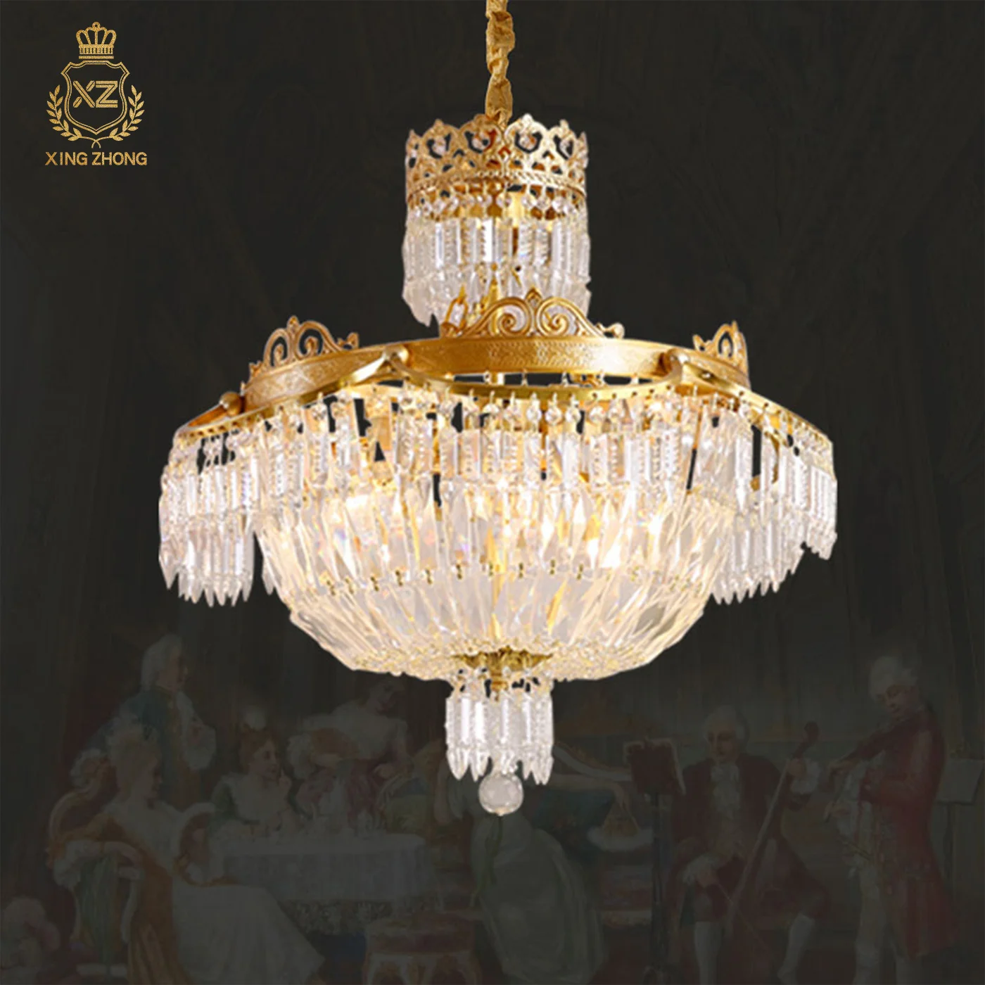 European Villa Living Room Luxury Crystal Decor Chandelier Apartment Dining Room Bedroom Classic Copper Pendant Light