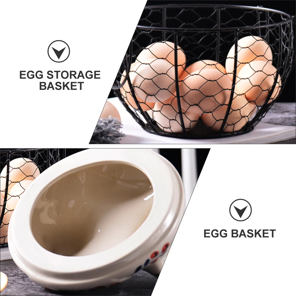 

Chicken Shape Egg Basket Ceramic Iron Storage Fruits Vegetables Snacks Home Decor Multifunctional Gift Assorted Color