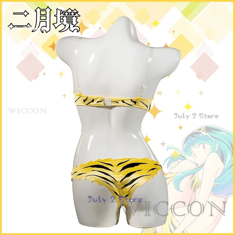 Anime Lum Urusei Yatsura Cosplay Costume pour femme, perruque, maillot de bain Lamu, bikini sexy, vêtements de bain, tenues de fête d'Halloween, chaussettes