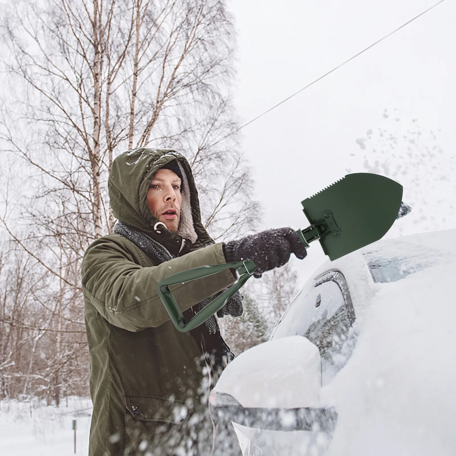Folding Camping Shovel Stainless Steel Portable Lightweight Tool for Snow Ice Removal Gardening Outdoor Use