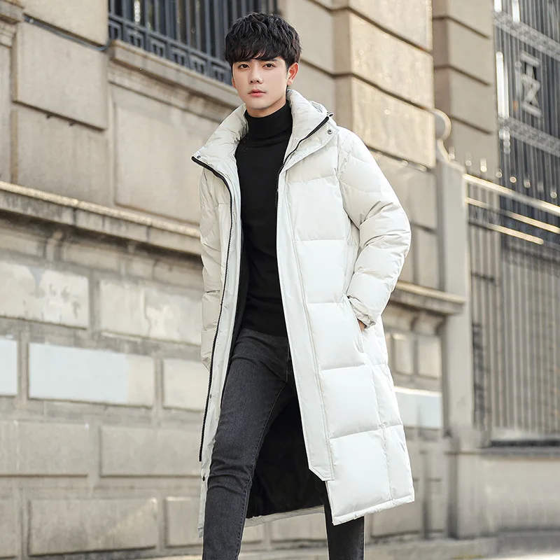 Winter New Fashion Men’s Daily Black White Solid Color Casual Trendy Simple Basic Hooded Down Coats Male American Clothes Tops