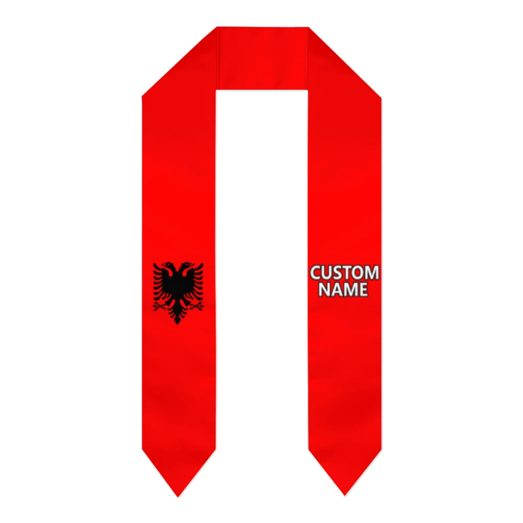 Custom Name Albania Flag Scarf Graduation Sash Stole International Study Abroad Adult Unisex Party Accessory