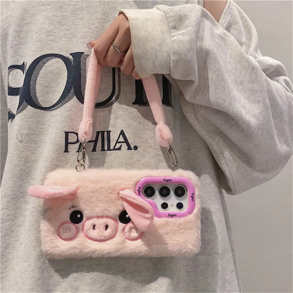 Diy bonito dos desenhos animados pulseira de pelúcia caso para iphone 16pro max caso para iphone 15 14 13 12 11 pro max capa para samsung s24alta s25