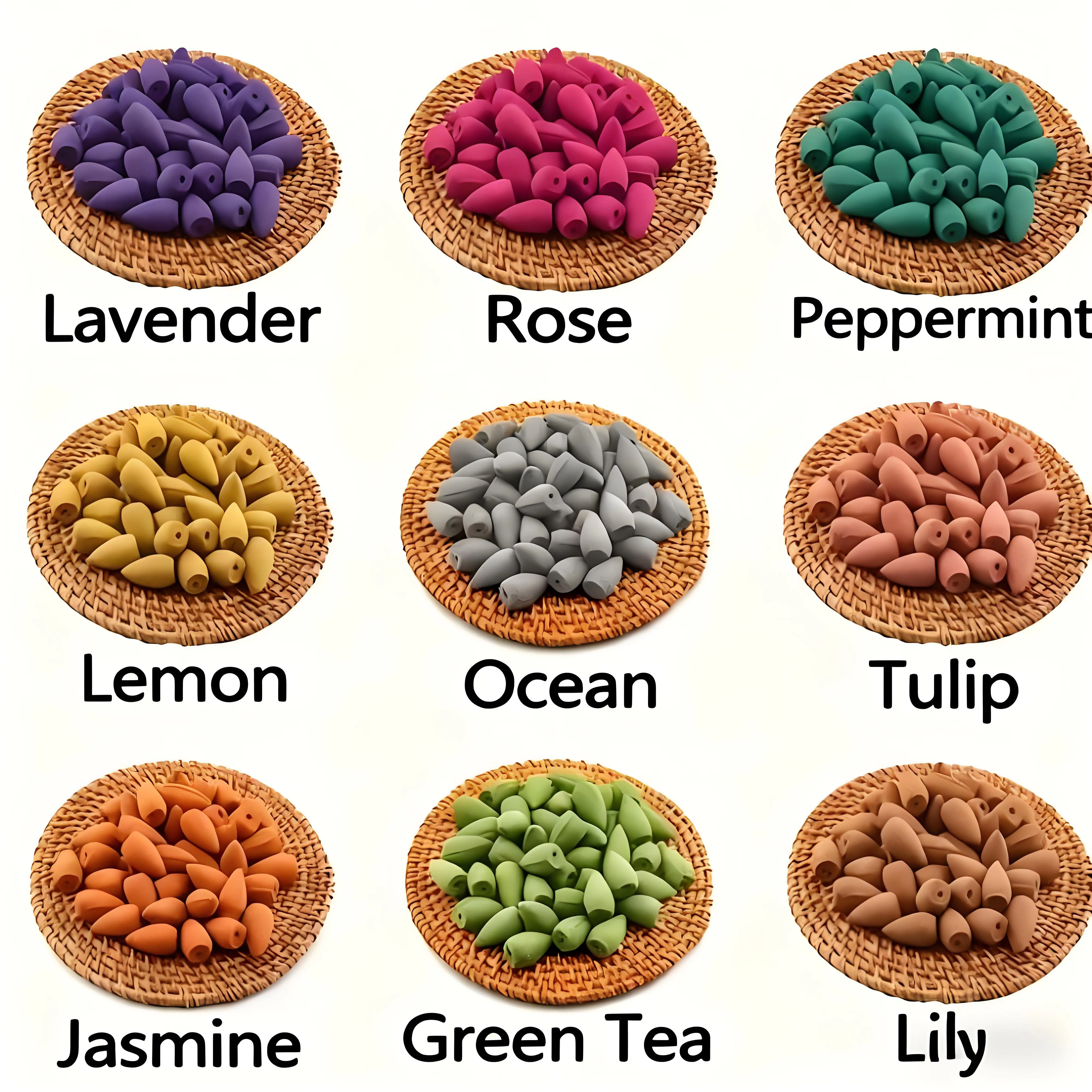 50 unidades de cones de incenso de refluxo natural – vários aromas, lavanda, sândalo, jasmim, rosa, etc. para ioga interna, acampamento ao ar livre, perfeito para queimadores de incenso em cascata, para limpeza de casa, ioga, sala de chá, uso doméstico ou