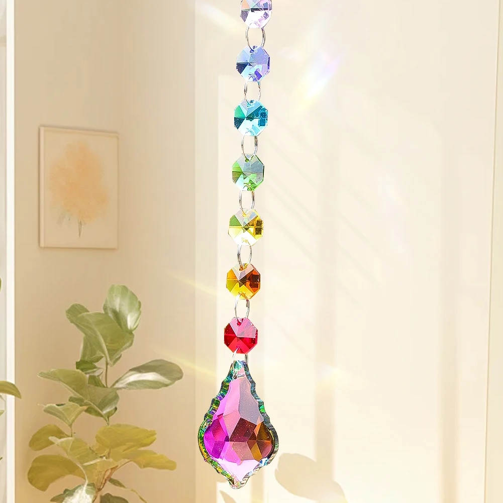 

50mm Maple Leaf Crystal Prisms Octagonal Bead Hanging Pendant SunCatcher Chandelier Parts DIY Home Wedding Decor Accessories