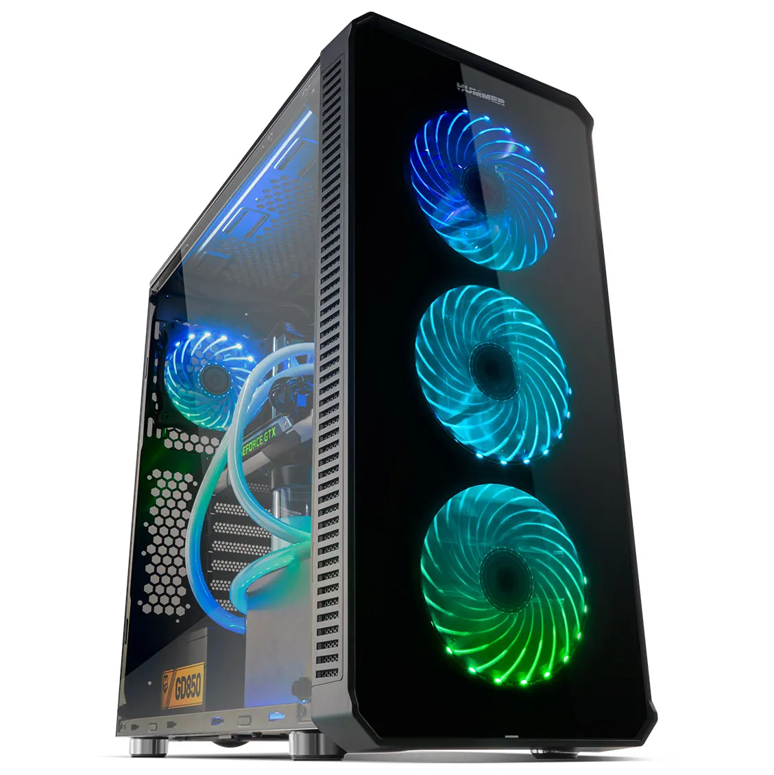 Computer Box Pc Desktop Tower Atx Hummer Tgx Rgb Crystal Temp Gaming-Nox