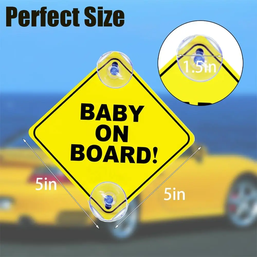 2PCS Baby On Board Signs with Suction Cups, 5"x5" Reusable Baby Safety Warning Decal For Car Windows view 4
