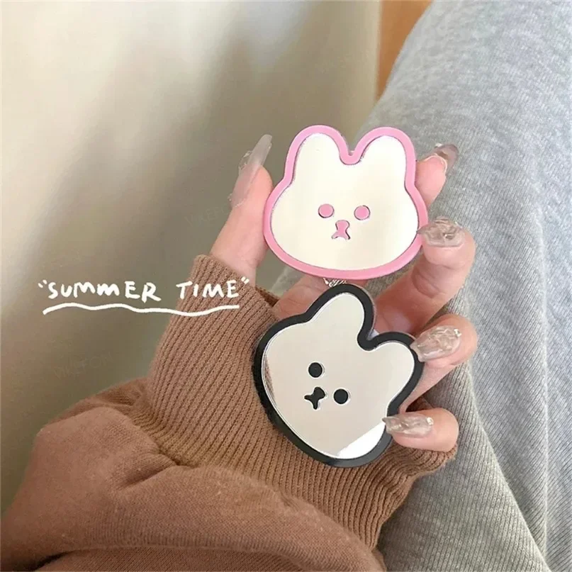 

Portable Phone Holder ins Cartoon Line Cute Rabbit Mirror Handheld Desktop Lazy Stand For iPhone Samsung Fold Smartphone Mount