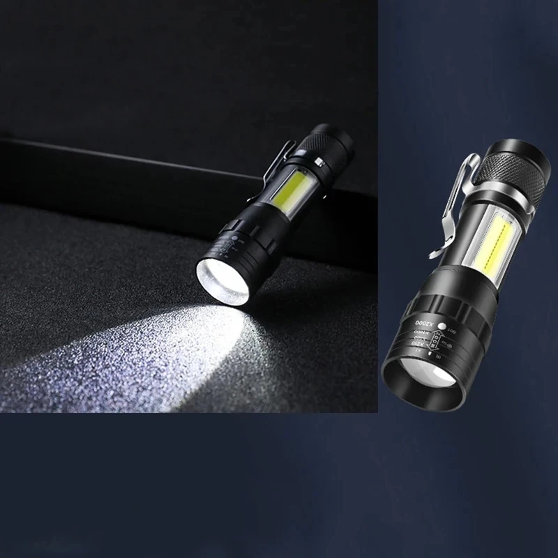 Powerful Mini LED Flashlight COB+XPE Zoom Torch Built In Battery USB Rechargeable With Pen Clip Outdoor Camping Emergency Lamp