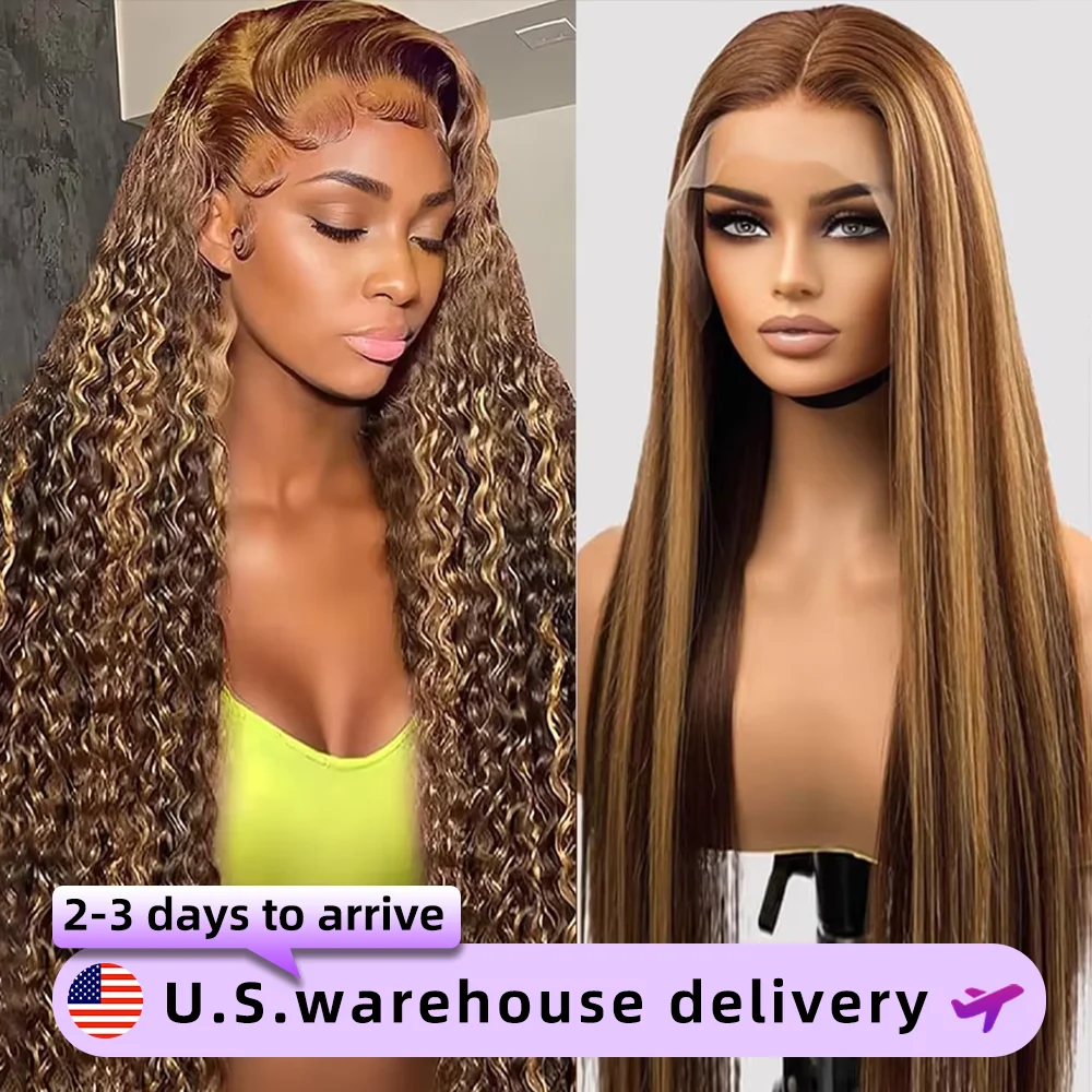 

Highlight Human Hair Colored Curly Wigs 13x6 Hd Lace Frontal Wig 250 Density Brazilian 4/27 Deep Wave Lace Front Human Hair Wigs