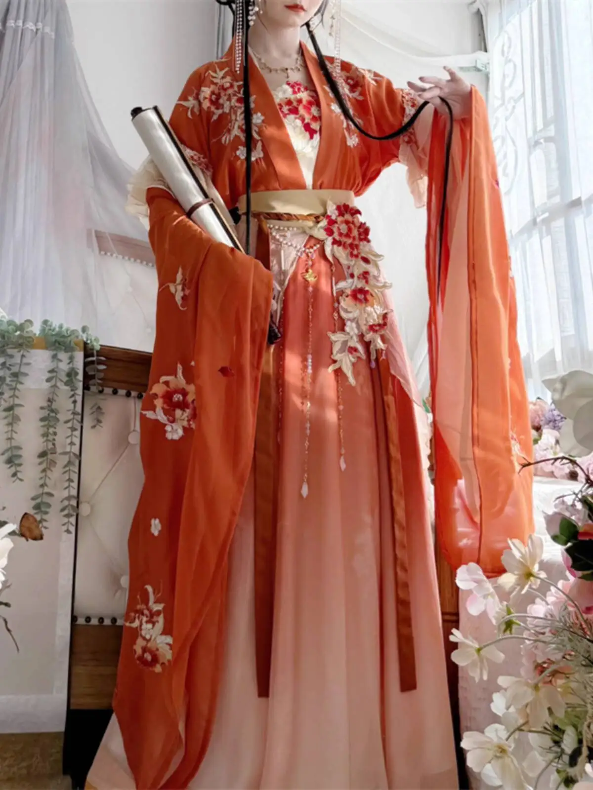 Saia vermelha oringe com rosto de cavalo, saia hanfu fofa para meninas, fantasia estilo chinês, vestido mamianqun ming, roupa diária tradicional antiga