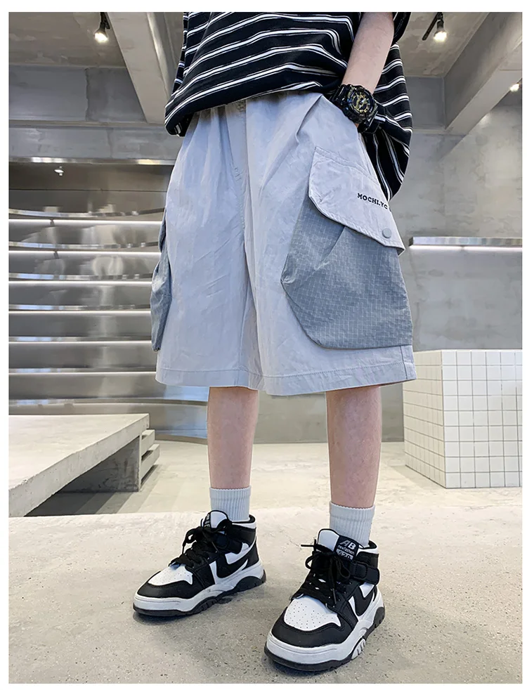 Kurze, stylische Sommer-Cargo-Shorts aus Baumwolle für Kinder und Jungen im Teenageralter, mit großer Seitentasche, neue lässige kurze Cargo-Hosen, 5-14 Jahre – Detail 15
