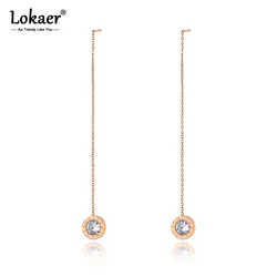 Lokaer Titanium Stainless Steel CZ Crystal Roman Numerals Tassel Earrings Fashion Bohemia Dangle Earrings For Women Girls E20213