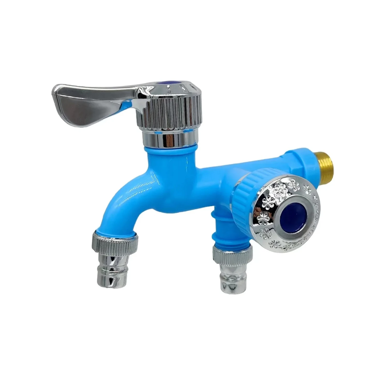 Faucet Double Outlet Dual Control Water Tap  Bathroom Hose Irrigation Fitting Plastic Connector 1/2