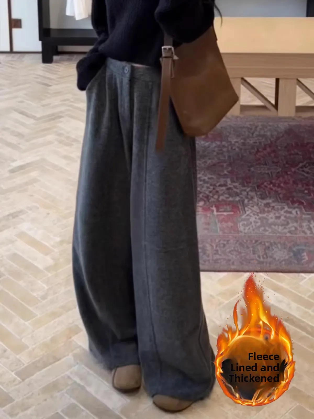 

Женские брюки-палаццо с высокой талией и подкладкой, осенне-зимние, повседневные, в корейском стиле, свободного кроя, для создания расслабленного образа