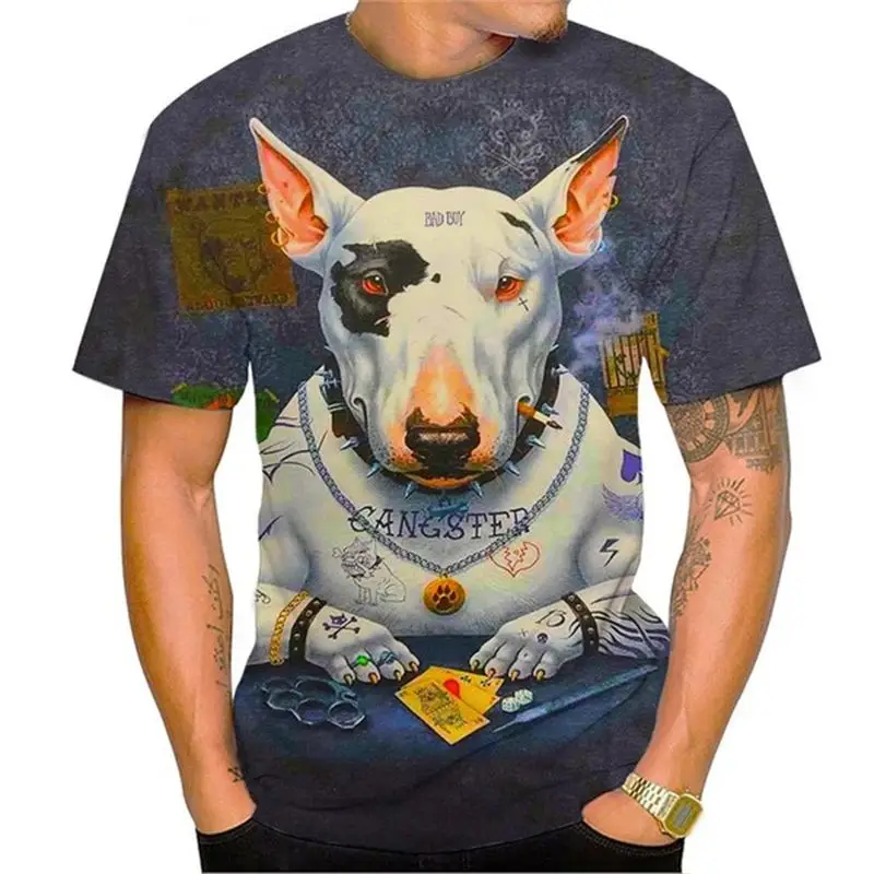 Hip Hop Summer Funny Wolf Dog 3d Printed T-Shirt Men's Trend Harajuku Street Fashion Casual O Collar Short-Sleeved Top Clothing