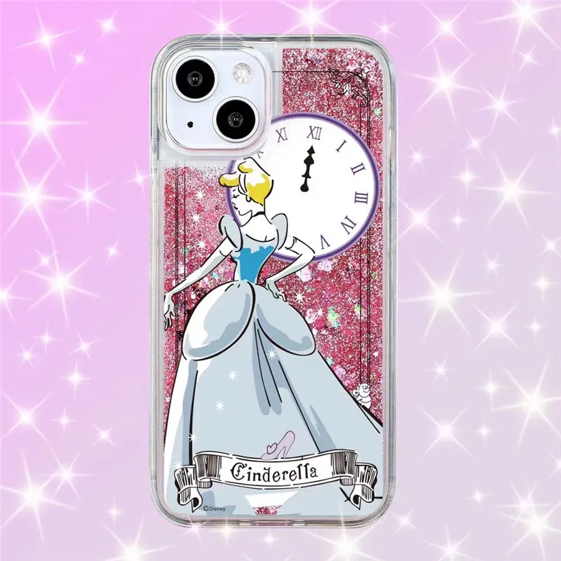 Luxury 3D Bling Glitter Cinderella Princesses Quicksand case for iPhone 14 13 12 11 15 Pro Max cute Cartoon Alice cover