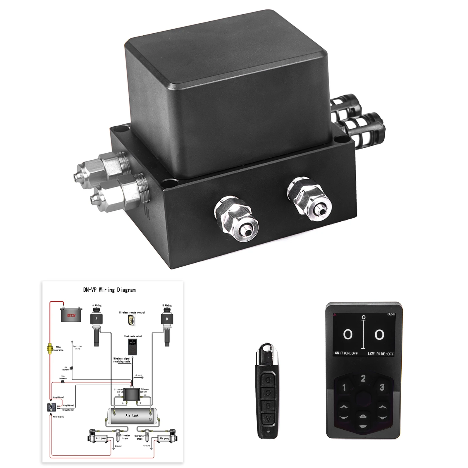 Kit de gestion d'air économique universel, kit de suspension pneumatique à mémoire de forme en trois segments avec 1 réservoir d'air de 5 gallons et 2 pompes compresseurs