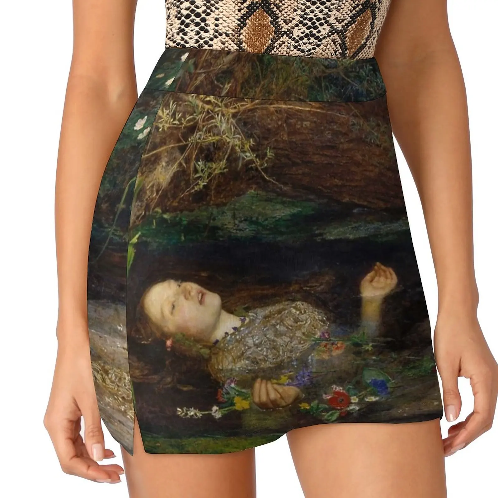 

Ophelia-John Everett Millais-1852 Women's skirt Y2K Summer Clothes 2022 Kpop Style Trouser Skirt With Pocket Pre Raphaelite