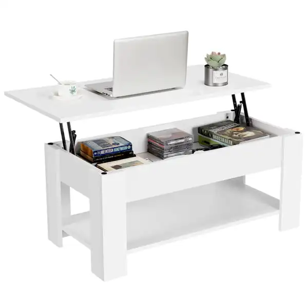 Modern Wood Lift up Top Coffee Table with Hidden Storage Compartment and Storage Shelf, Lift Tabletop for Living Room