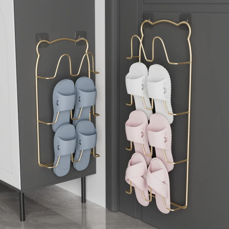 Wall-mounted Punch-free Golden Bathroom Slippers Rack Toilet Drain Rack Home Balcony Shoe Organizer image 3