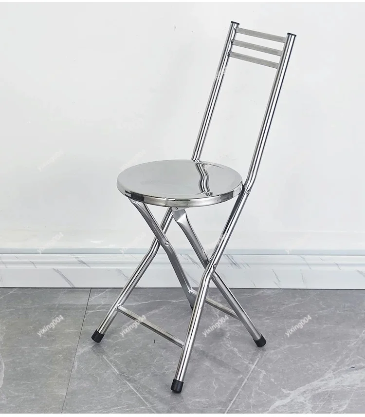 Thickened Stainless Steel Folding Round Stool Portable Backrest Chair For Home Outdoor Camping Market Use