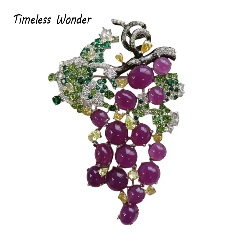 Timeless Wonder Fancy Zircon Glass Grape Brooch Pins for Women Designer Jewelry Runway Top Luxury Cute Rare Sweet Mix 7523