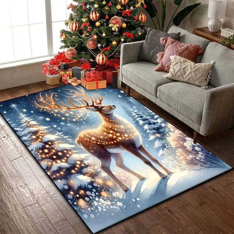 

Christmas Reindeer Pattern Rug Carpets Bedroom Living Room Bathroom Mat Creative Door Mat Area Rug Home Holiday Decor