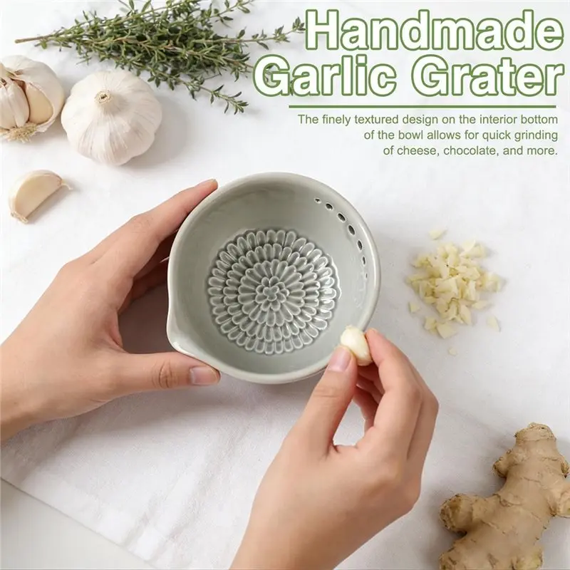 New Shown- Grater Bowl With Herb Stripper, Ginger And Garlic Grater Plate, For Cheese Multi-Function Handmade Kitchen Too