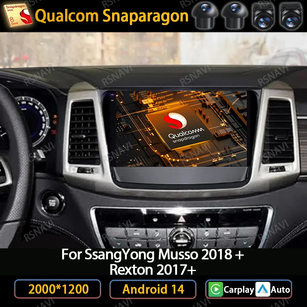 

Автомагнитола на Android 14 Для Ssangyong Rexton Musso 2018-2019, мультимедийный стереоплеер с GPS-навигацией, головное устройство для автомобиля Carplay QLED