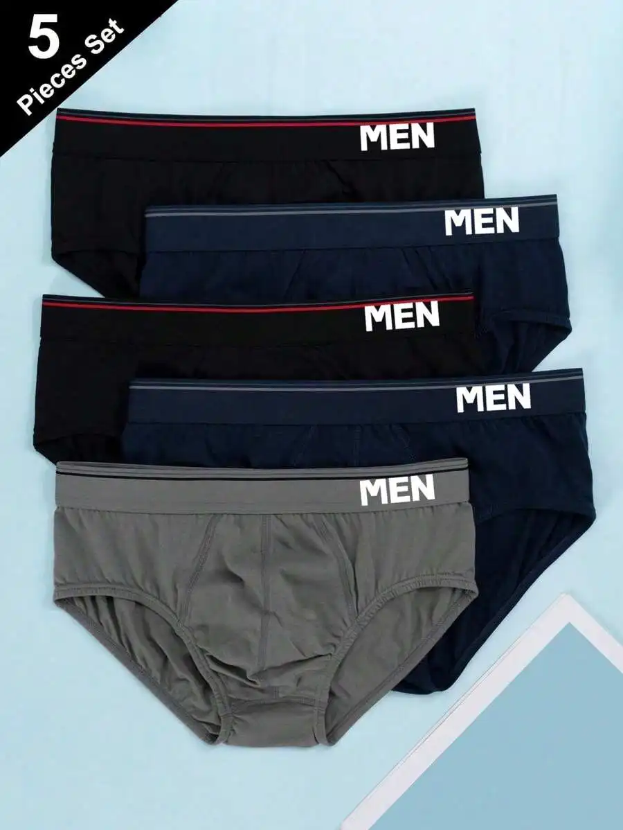 

5pcs/Pack Multicolor Combination Men's Cotton Briefs, White MEN Letter Printed Waistband