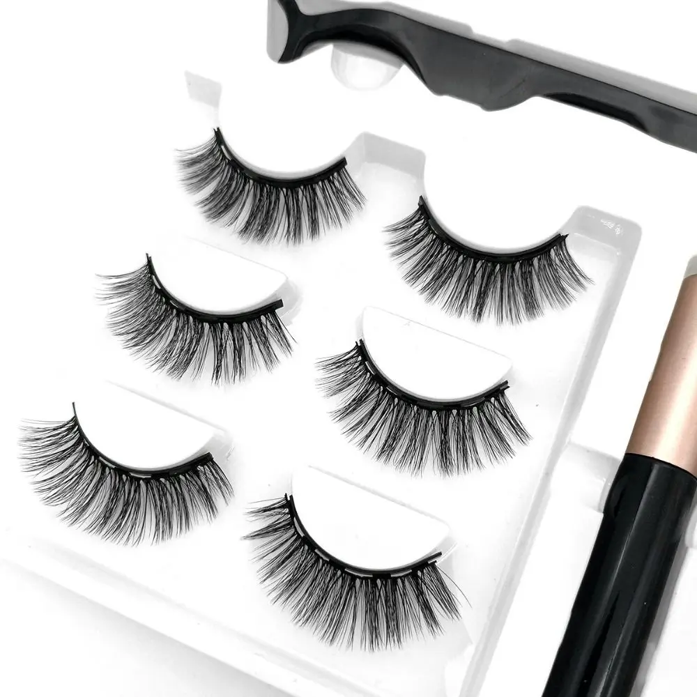 Eyeliner Magnetic Suction False Eyelashes Reusable Fluffy Glue Free False Eyelashes Makeup Long Lasting Full Cluster Eyelashes