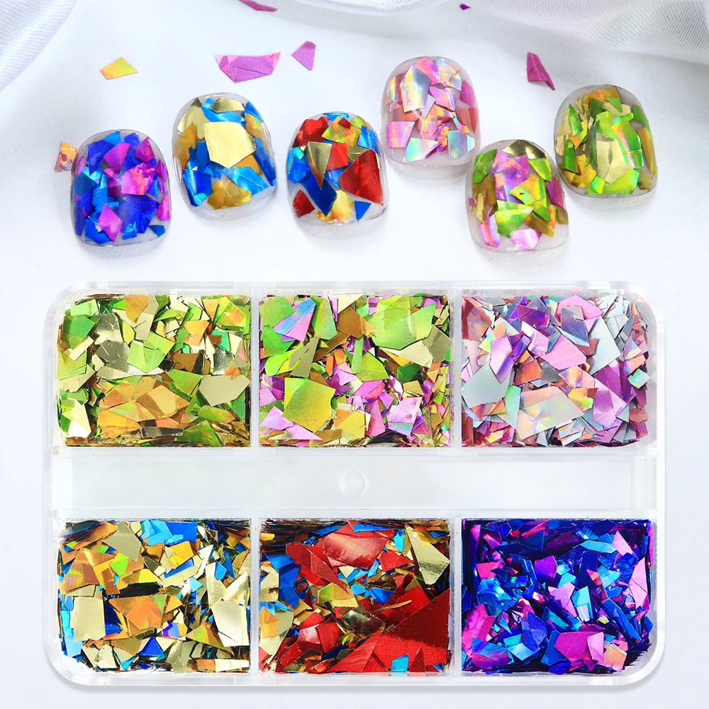 

Блестящий голографический фрагмент, украшение для ногтей, микс, блестки, нерегулярные блестки, гель-лак, подвески для маникюра, аксессуары для французских ногтей