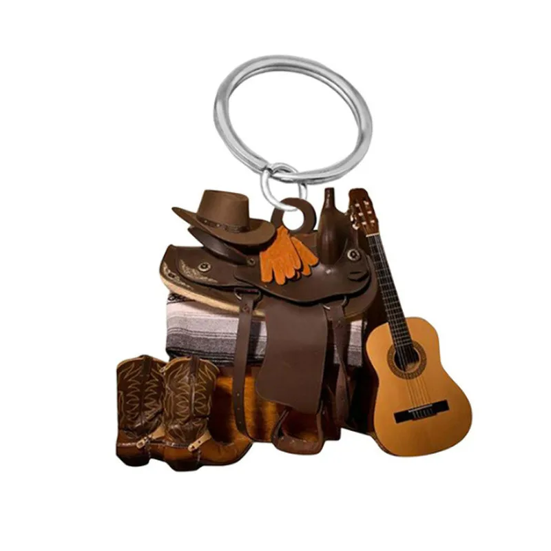 Horse Saddle Keychain Creative Acrylic Car Keychain Ornament Hangings Charm Bag Backpack Pendant Key Chain Ring Cowboys Gifts